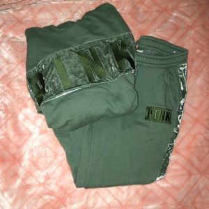 PINK OLIVE GREEN VELOUR CROPPED SWEATSUIT